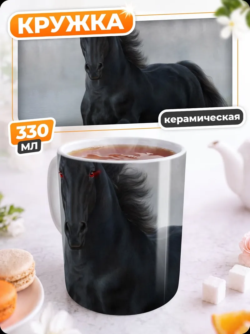 Кружка керамическая Черный конь в тумане