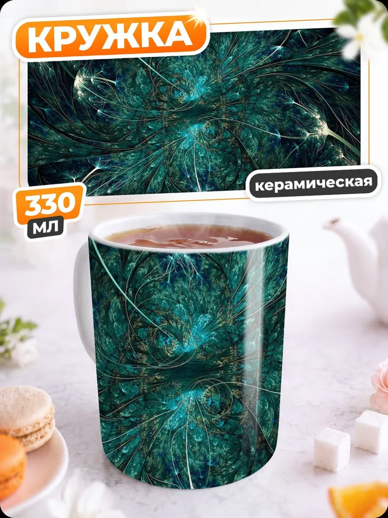 Кружка керамическая Зеленая абстракция