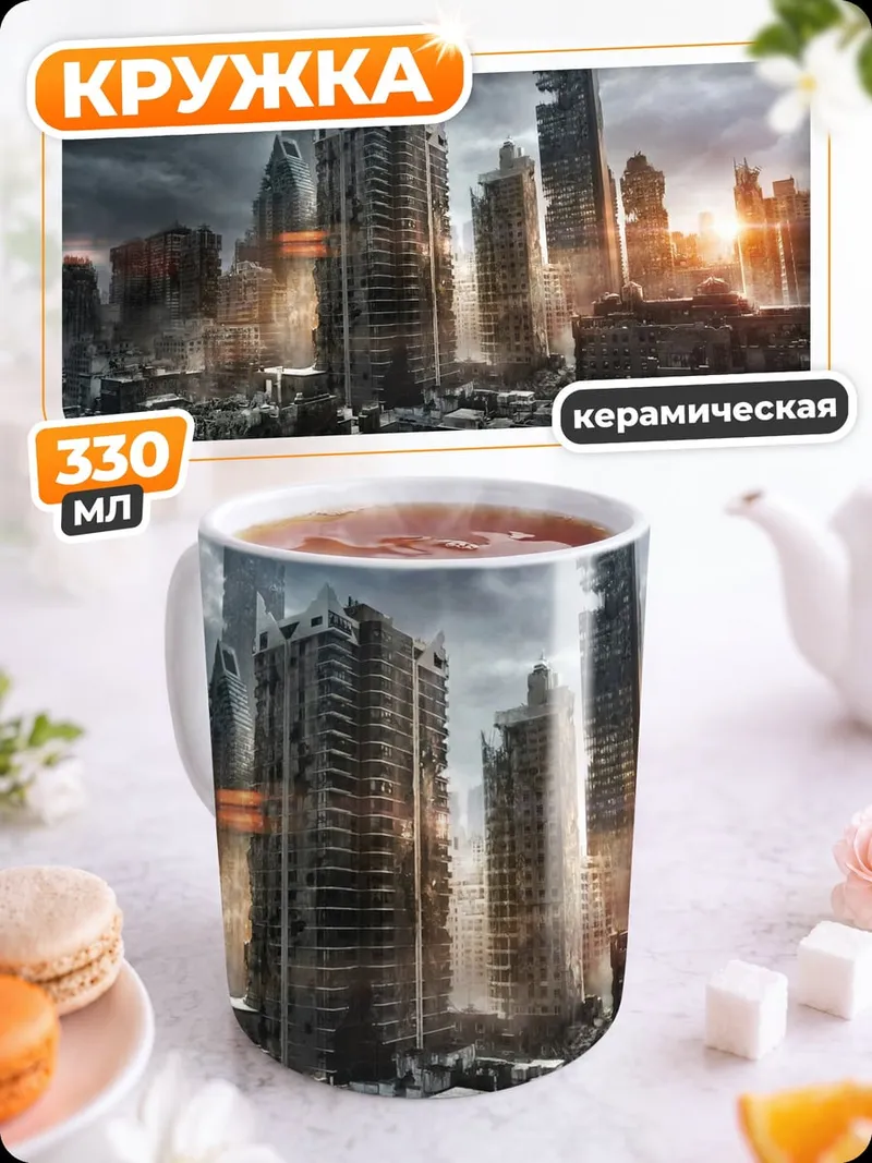 Кружка керамическая Разрушенный город