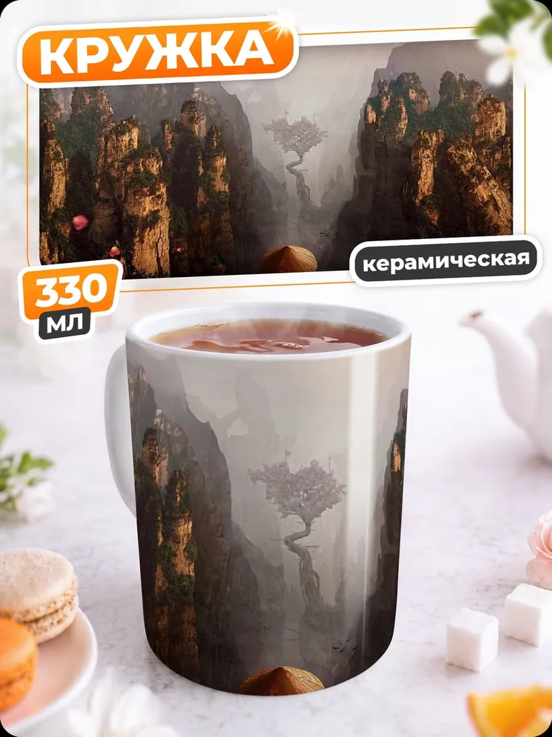 Кружка керамическая Монах в туманных горах