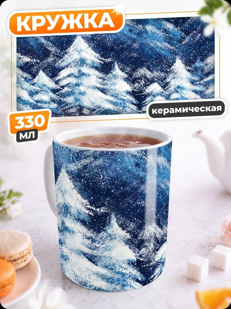 Кружка керамическая зимний лес и олени