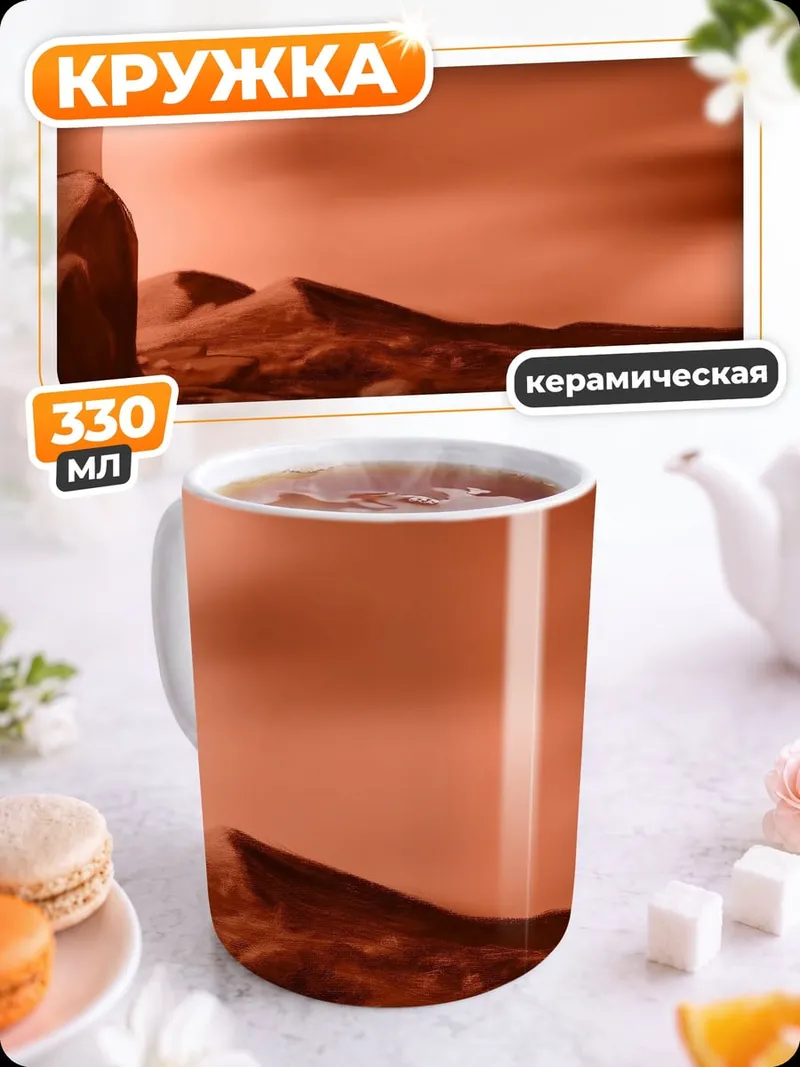 Кружка керамическая красная планета