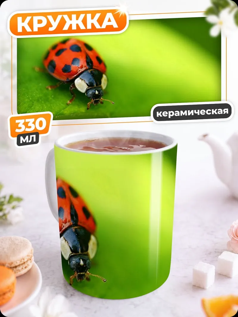 Кружка керамическая Божья коровка на листе