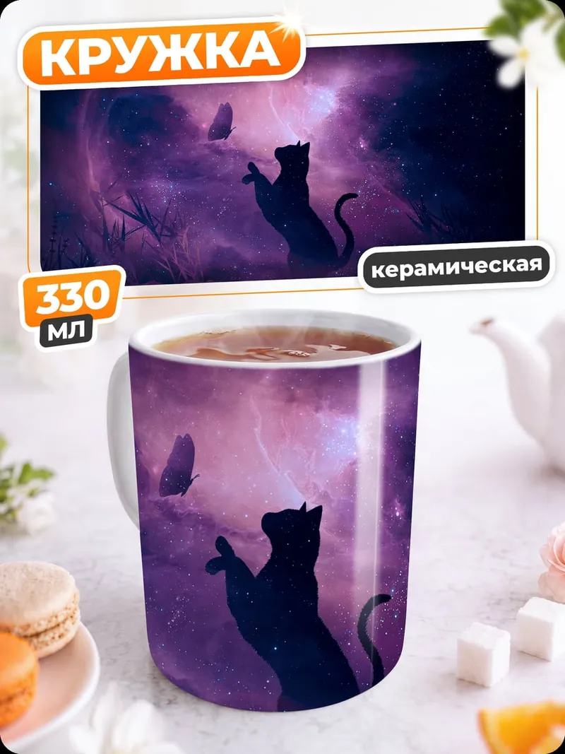 Кружка керамическая Черный кот космос