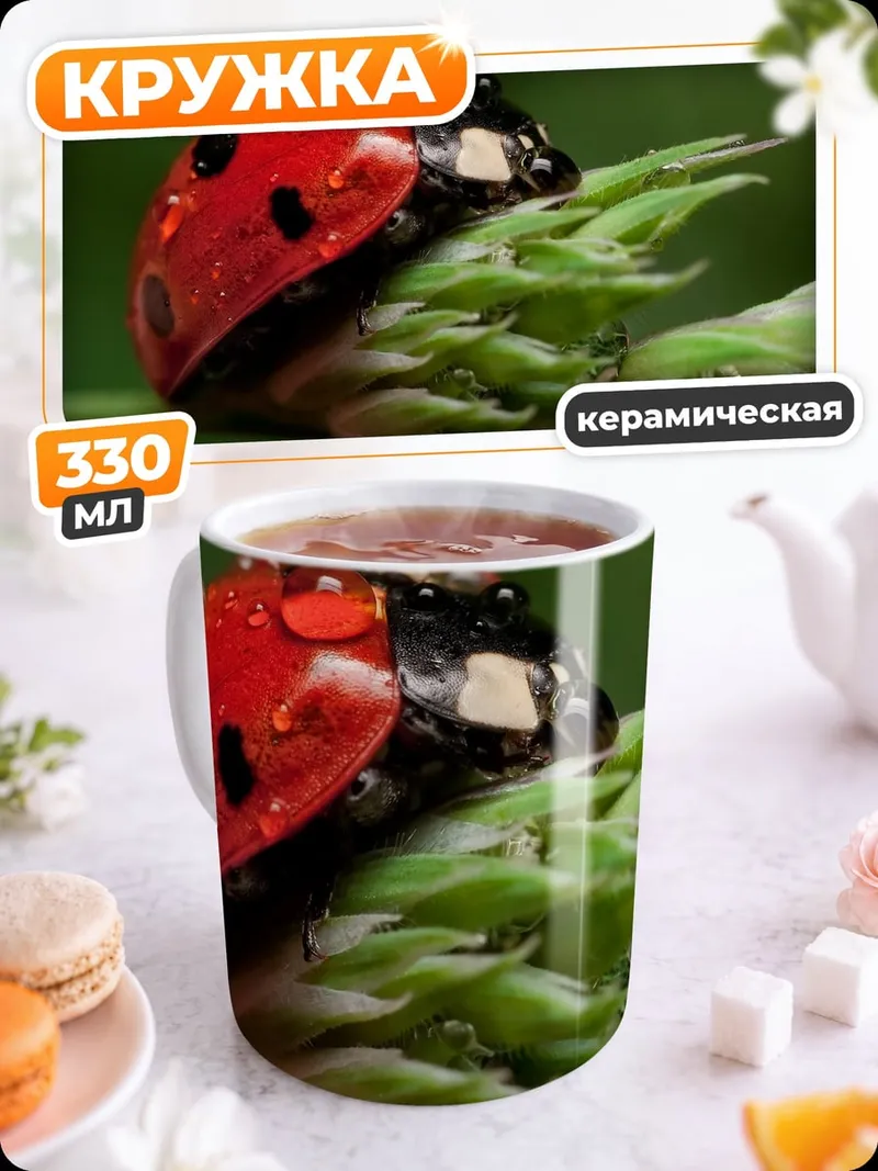 Кружка керамическая Божья коровка в каплях