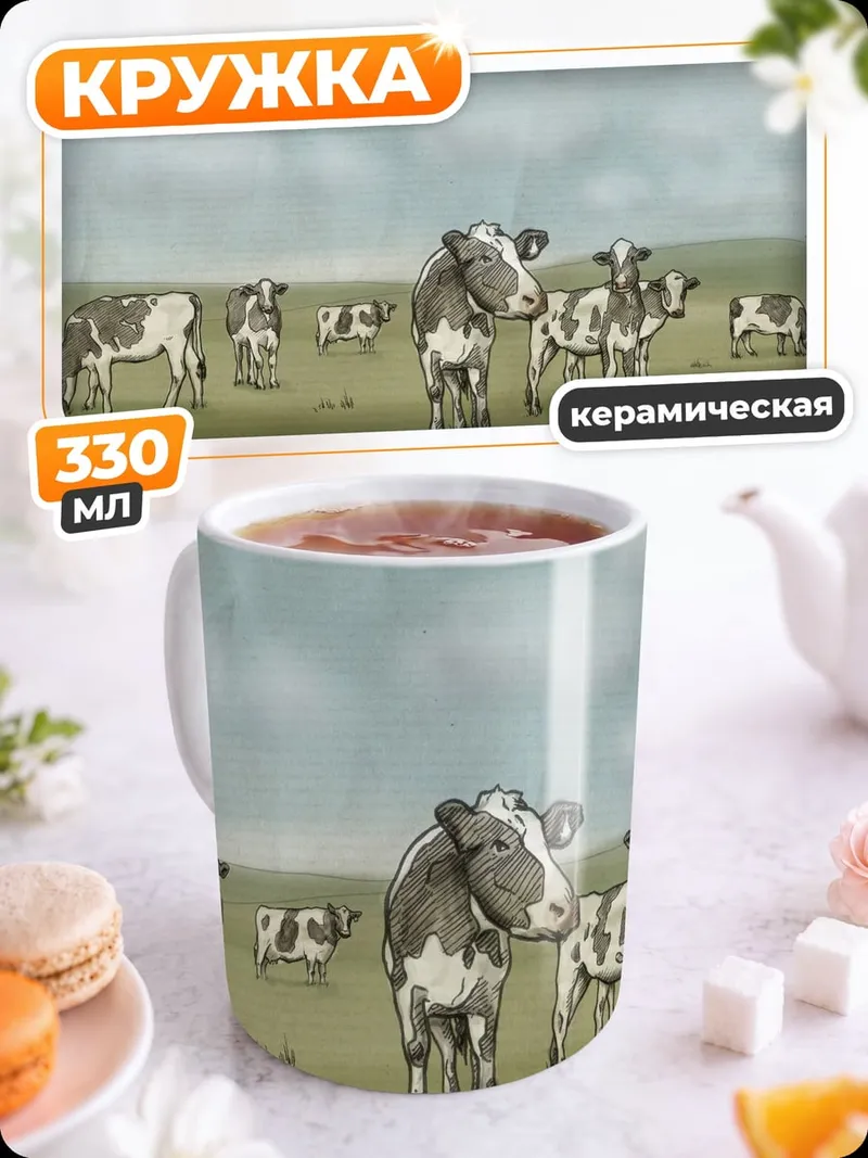 Кружка керамическая Стадо коров на лугу