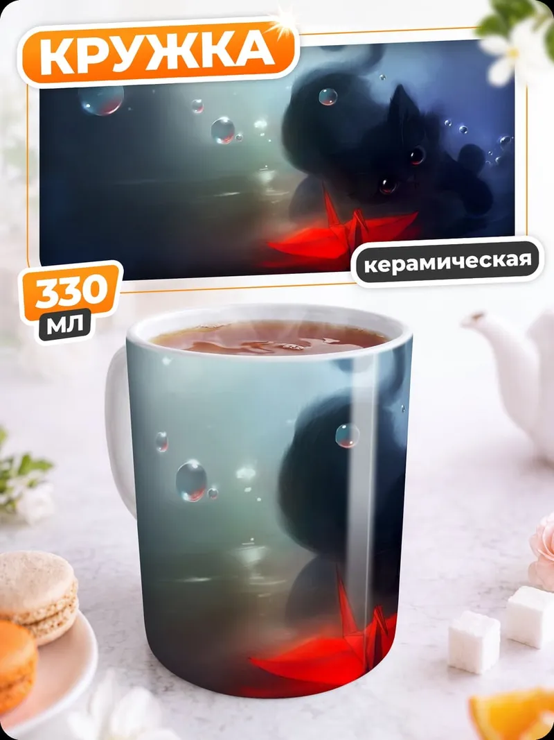 Кружка керамическая Черный кот пузыри