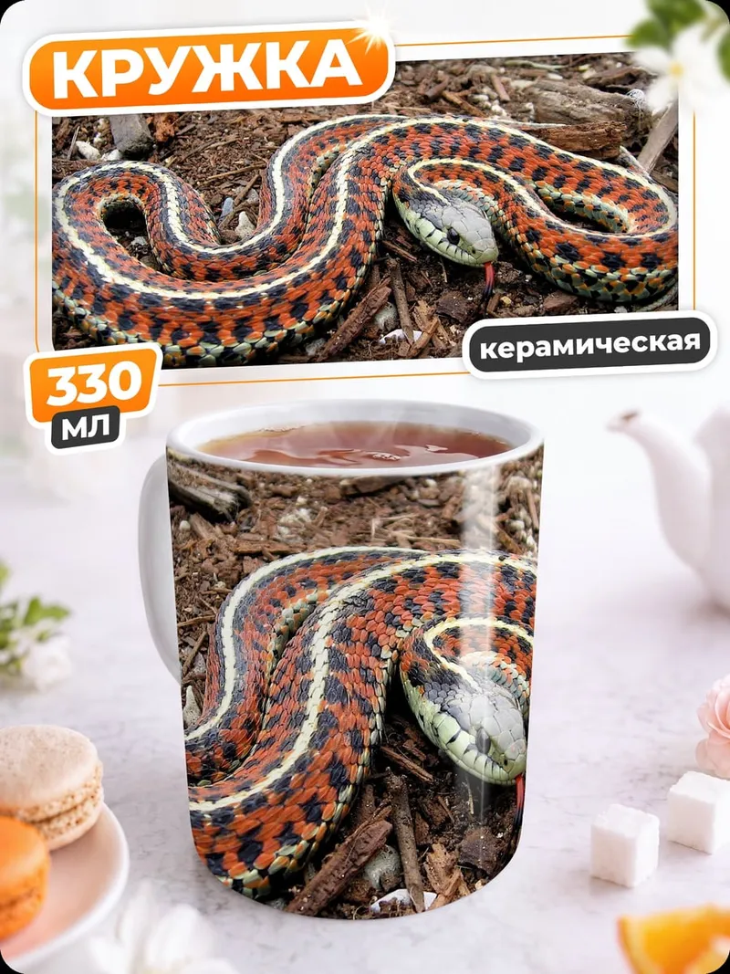 Кружка керамическая Полосатая змея на земле