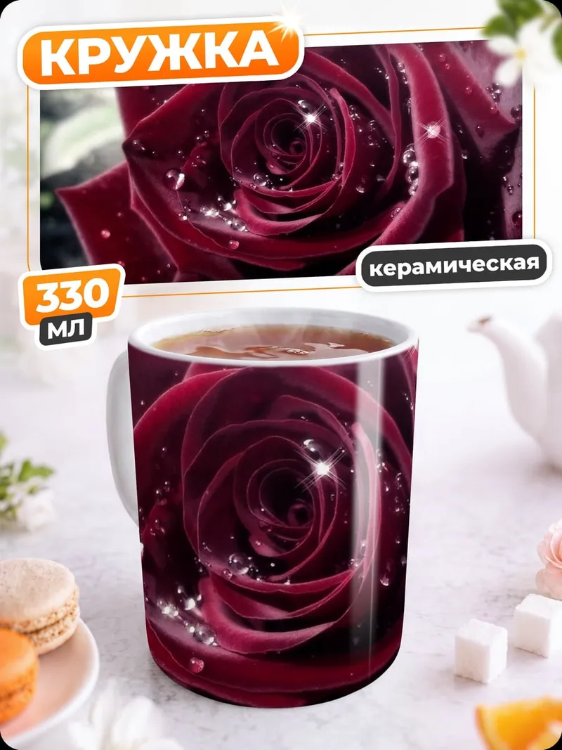 Кружка керамическая Красная роза с каплями