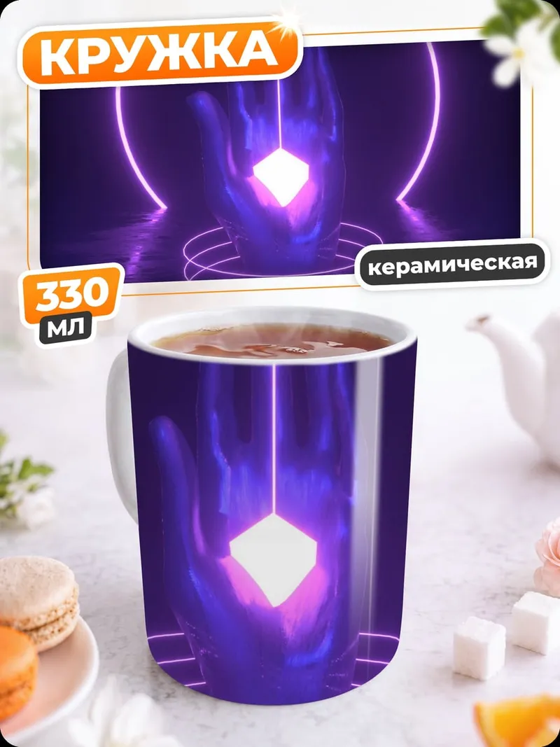 Кружка керамическая Неоновая рука кристалл
