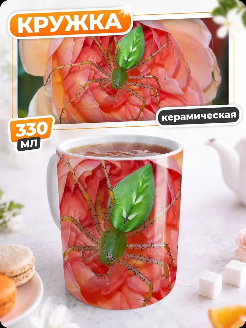 Кружка керамическая Паук в розе