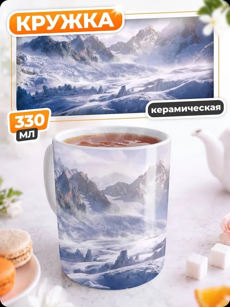 Кружка керамическая Снежные горы рассвет