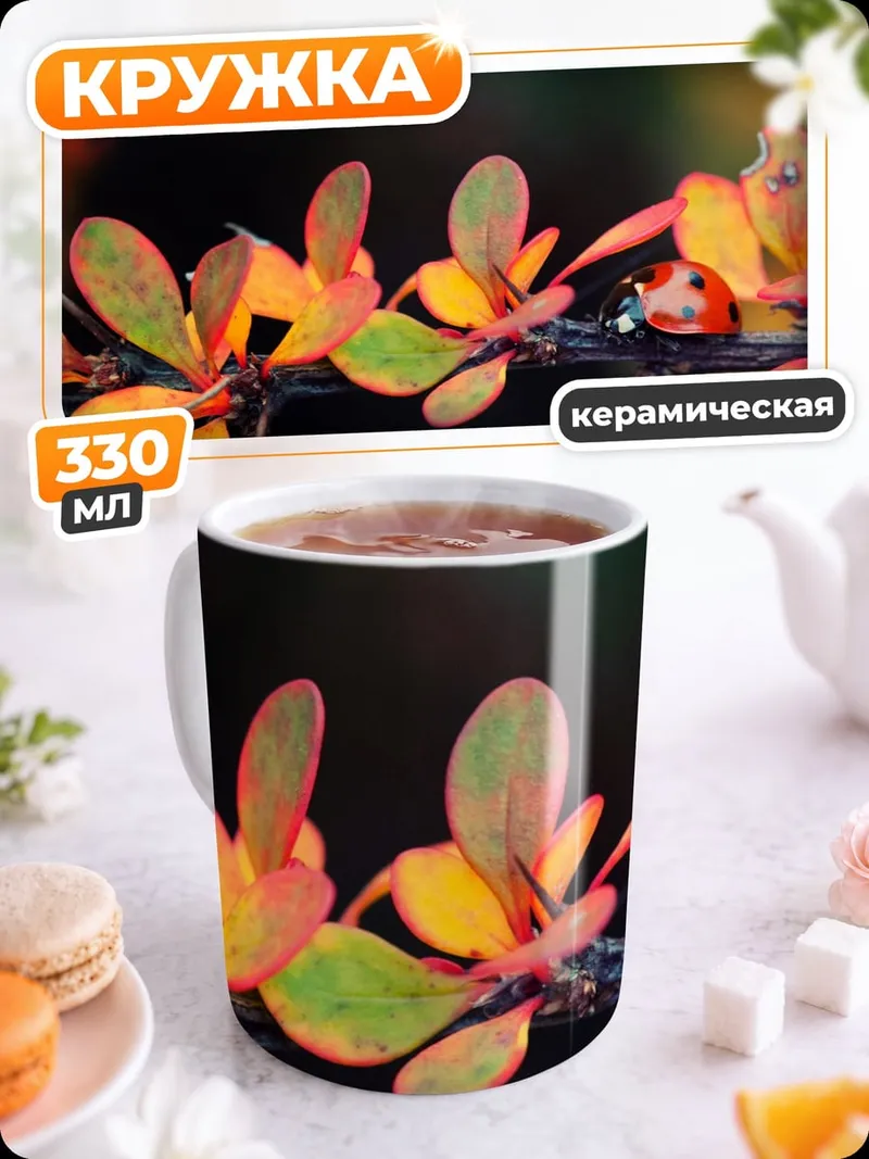 Кружка керамическая Божья коровка осенью