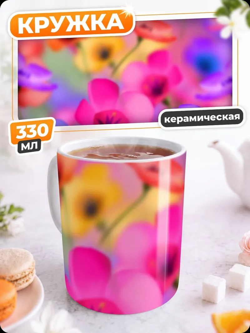 Кружка керамическая Разноцветные цветы