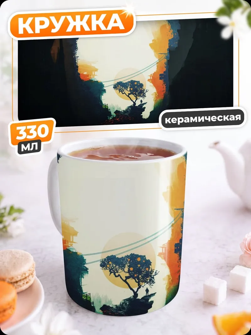 Кружка керамическая Абстрактный пейзаж внутри