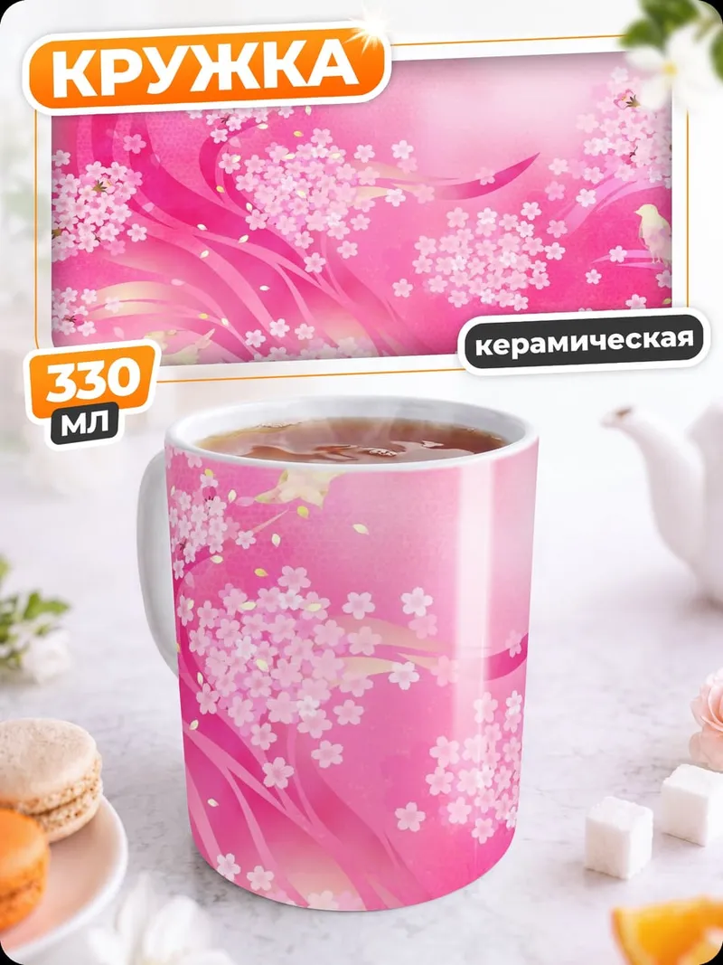 Кружка керамическая Розовые цветы
