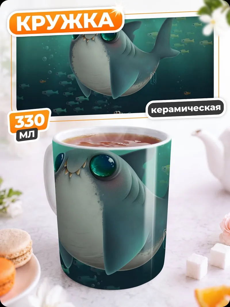 Кружка керамическая Милый акуленок плывет
