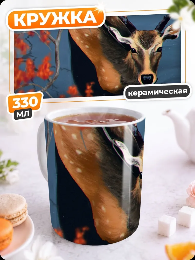 Кружка керамическая Олень среди ветвей