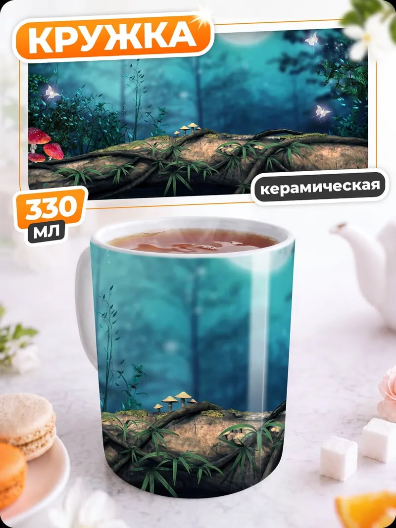 Кружка керамическая Сказочный лес ночью