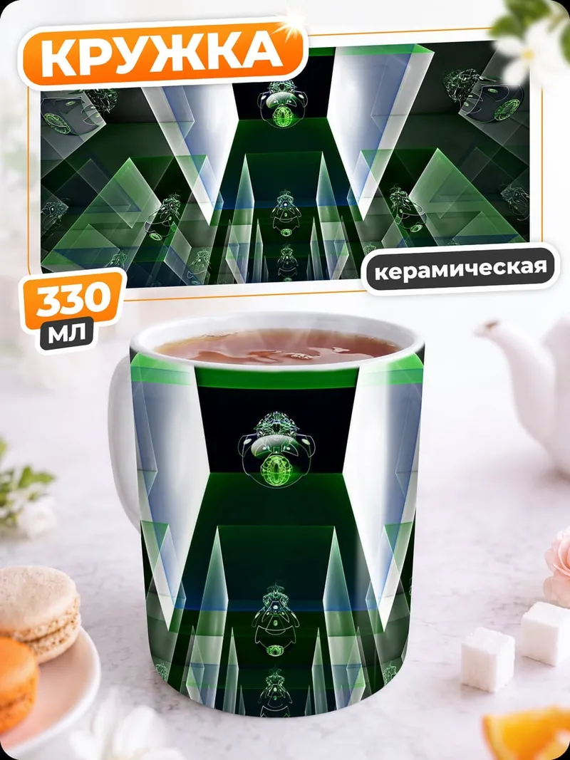 Кружка керамическая зеленая геометрия
