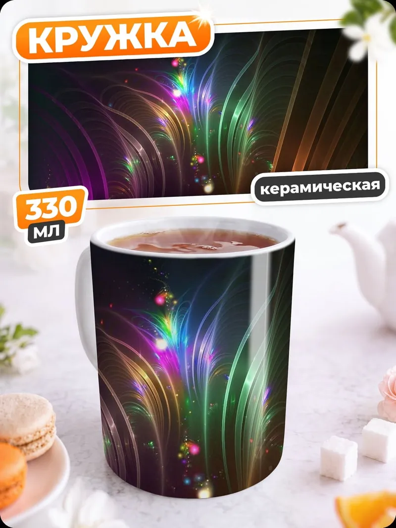 Кружка керамическая абстрактные неоновые линии