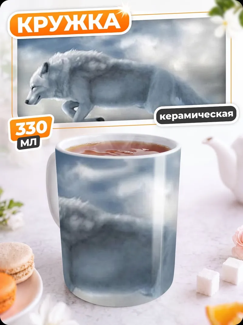 Кружка керамическая Белый волк в небе