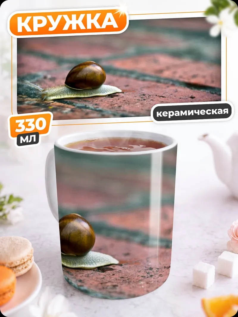 Кружка керамическая улитка на кирпичах
