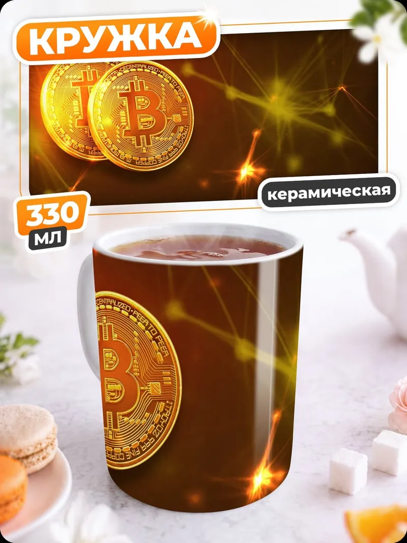 Кружка керамическая биткоин золото