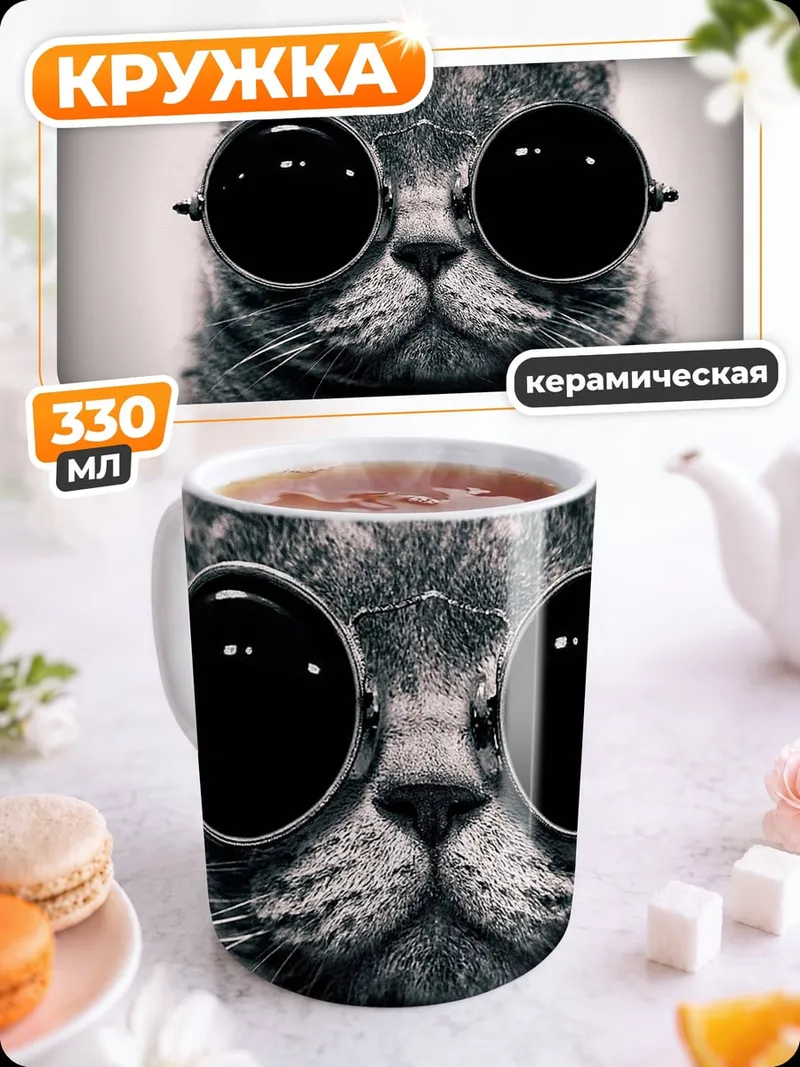 Кружка керамическая Кот в очках
