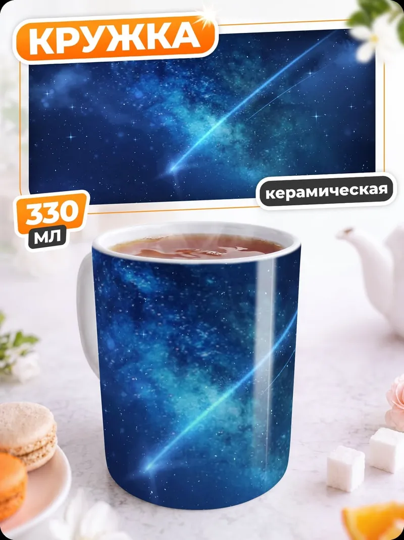 Кружка керамическая космический пейзаж падающие звезды