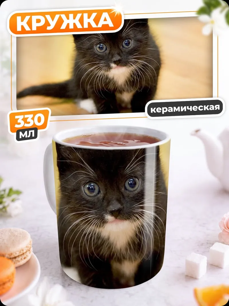 Кружка керамическая Черный котенок