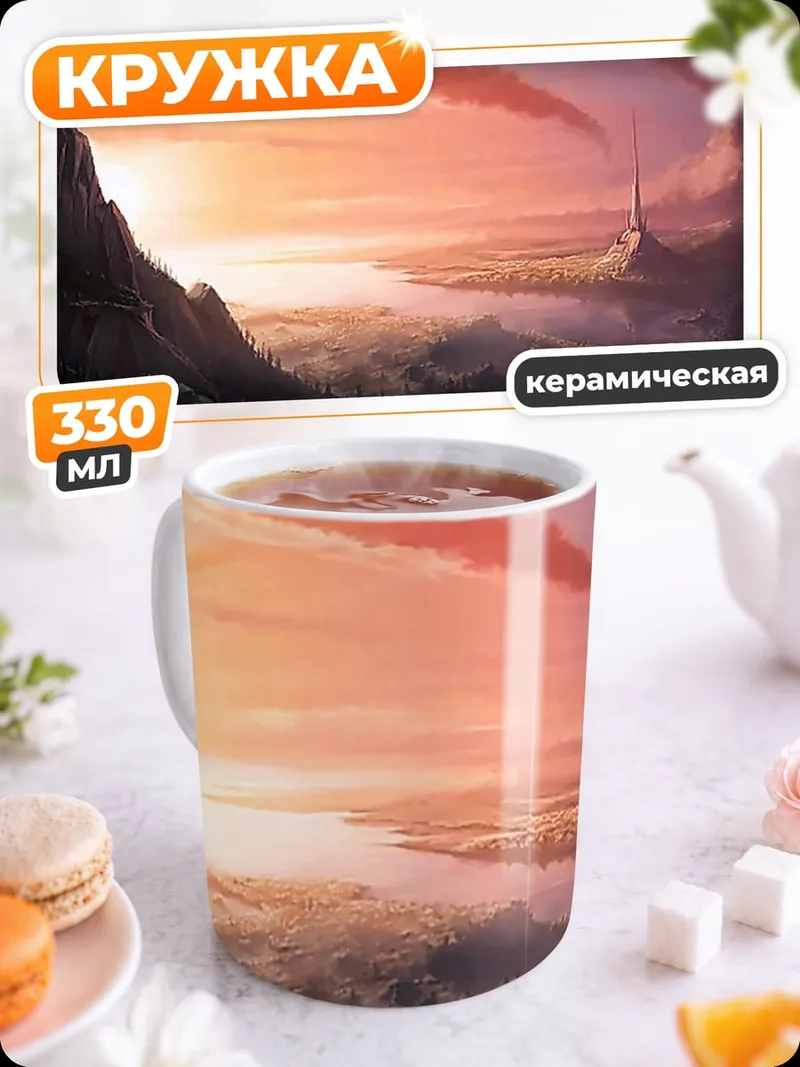 Кружка керамическая фэнтези пейзаж с башней