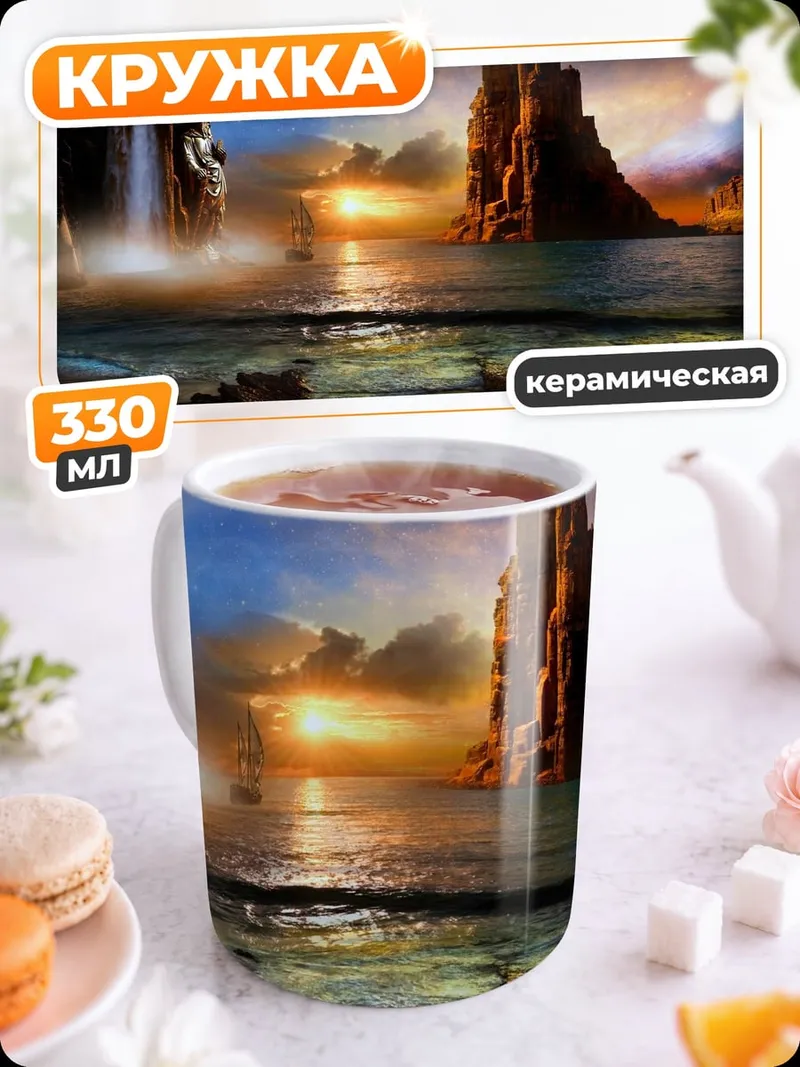 Кружка керамическая Замок у водопада