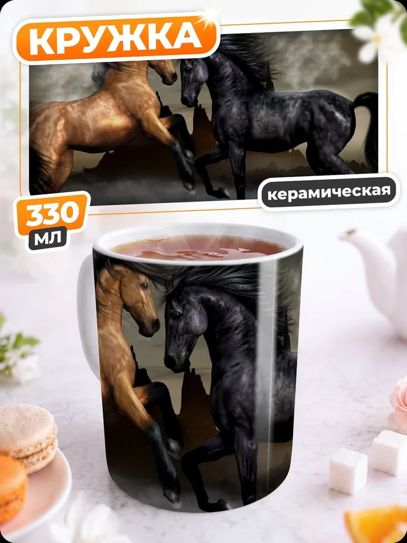 Кружка керамическая кони инь ян