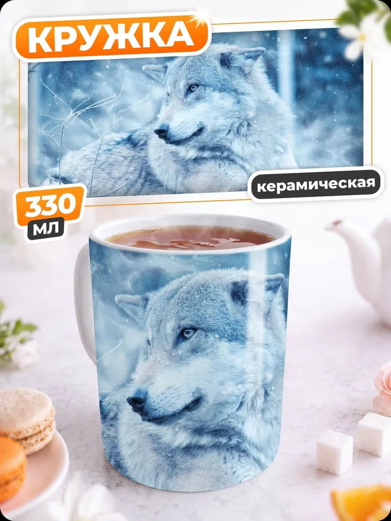 Кружка керамическая зимний волк