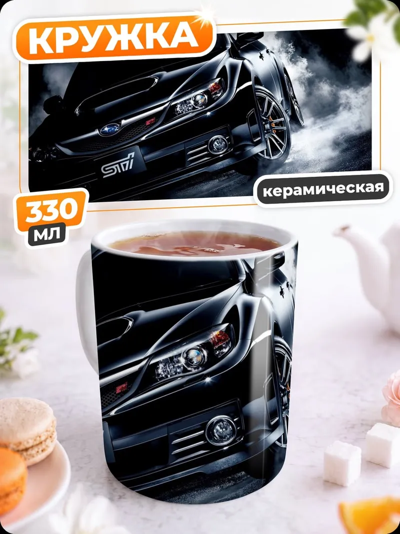 Кружка керамическая черный Subaru