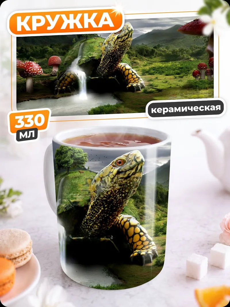 Кружка керамическая черепаха грибное царство