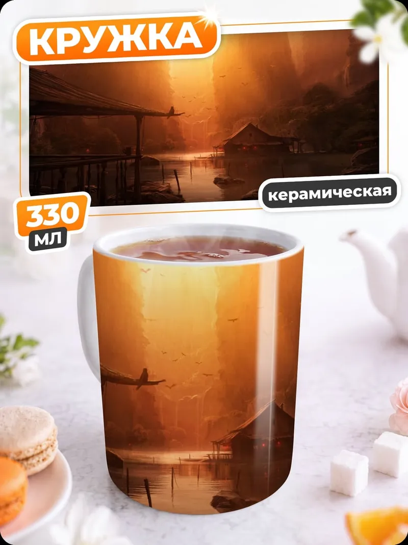 Кружка керамическая Закат в деревне