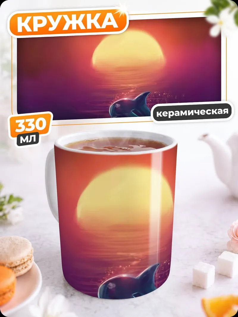Кружка керамическая Дельфин на закате