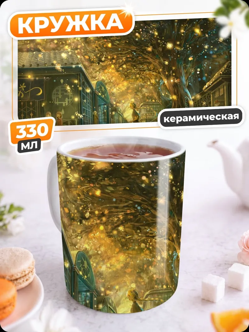 Кружка керамическая волшебное дерево с огнями