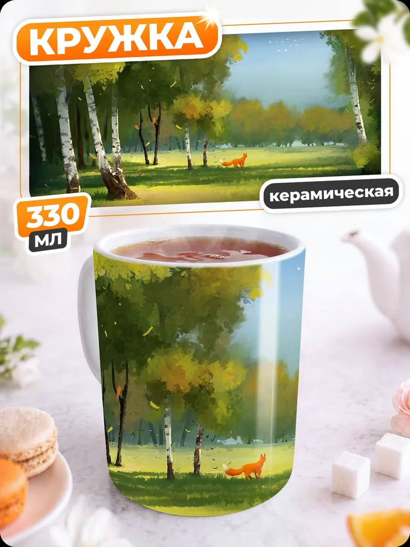 Кружка керамическая осенний лес с березами