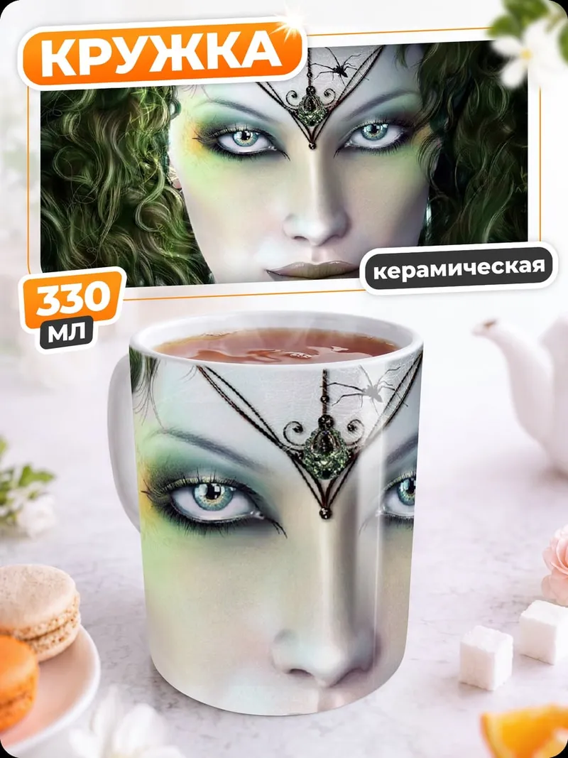 Кружка керамическая Лесная колдунья с пауками