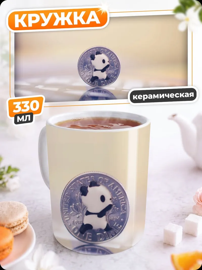 Кружка керамическая монета с пандой