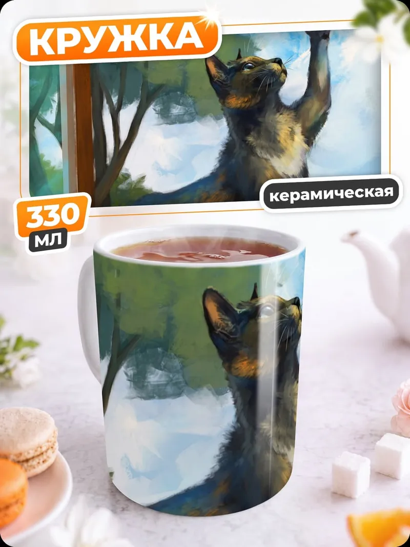 Кружка керамическая Кот ловит бабочку