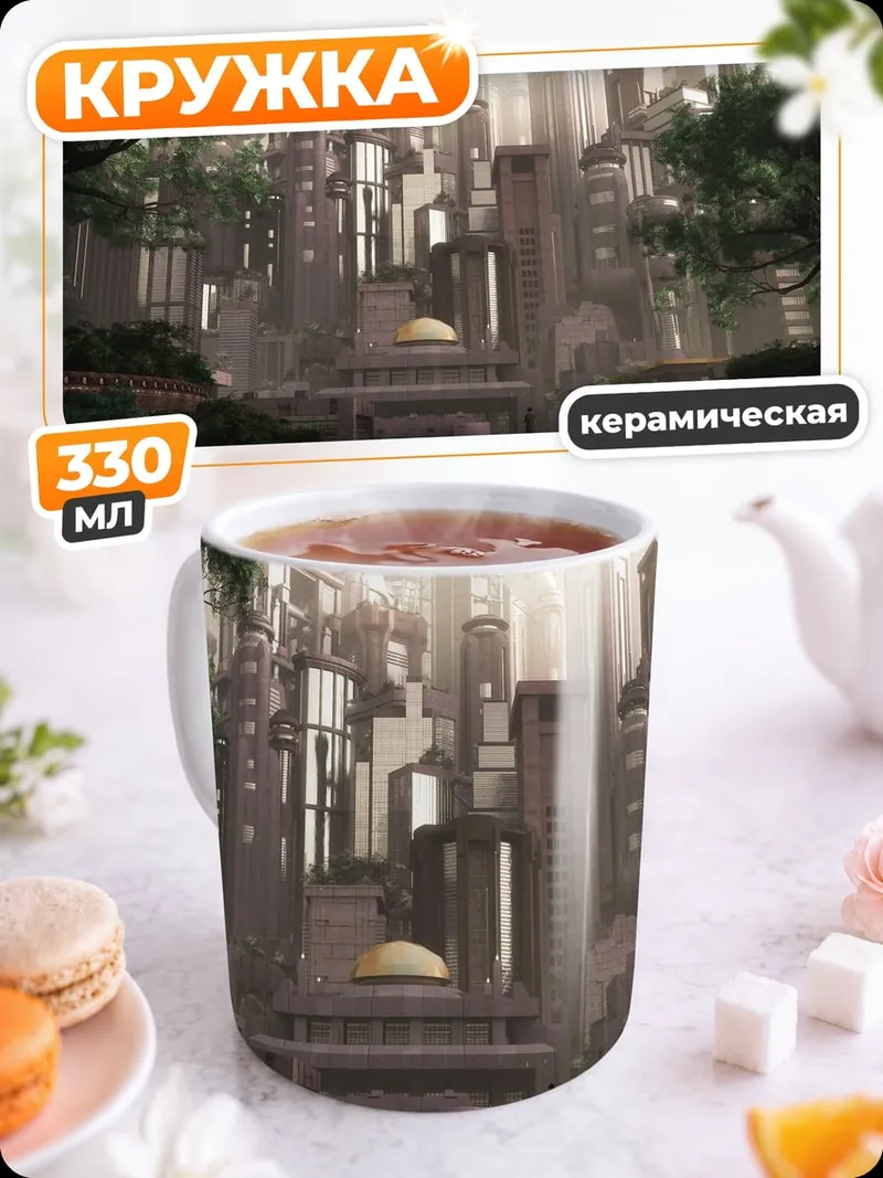 Кружка керамическая Зеленый футуристический город
