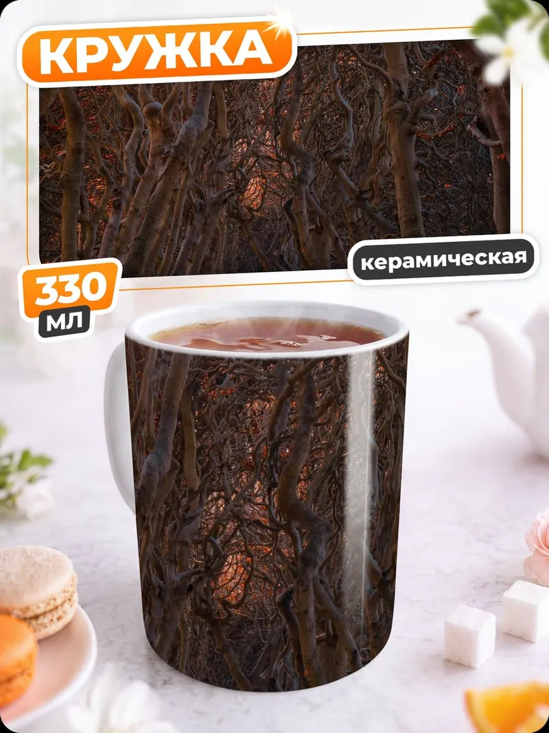 Кружка керамическая Лесная тропа на закате