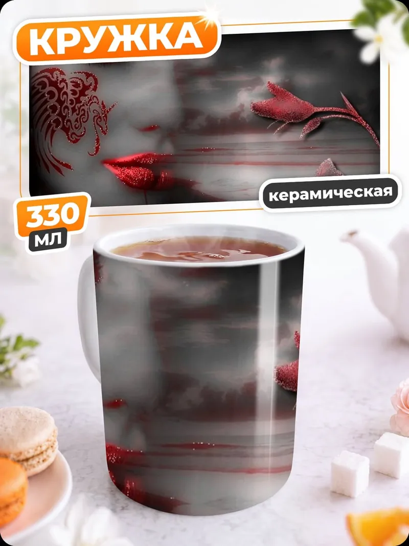 Кружка керамическая Красная татуировка на лице