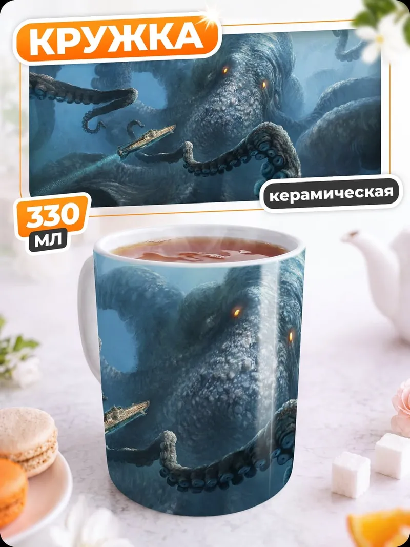 Кружка керамическая Кракен атакует корабль