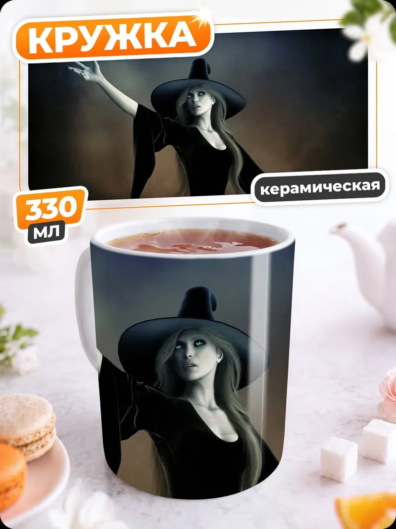 Кружка керамическая Таинственная ведьма в шляпе