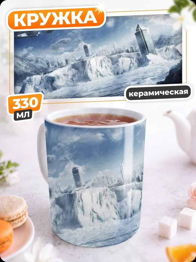 Кружка керамическая Ледяной пейзаж с кораблем